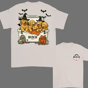Busch Dogs Beer Tees Halloween T-Shirt Golden Retriever T-shirt Cute Dog Trendy Shirt Perfect Beer And Dog T-shirt For Women Men Festive Love