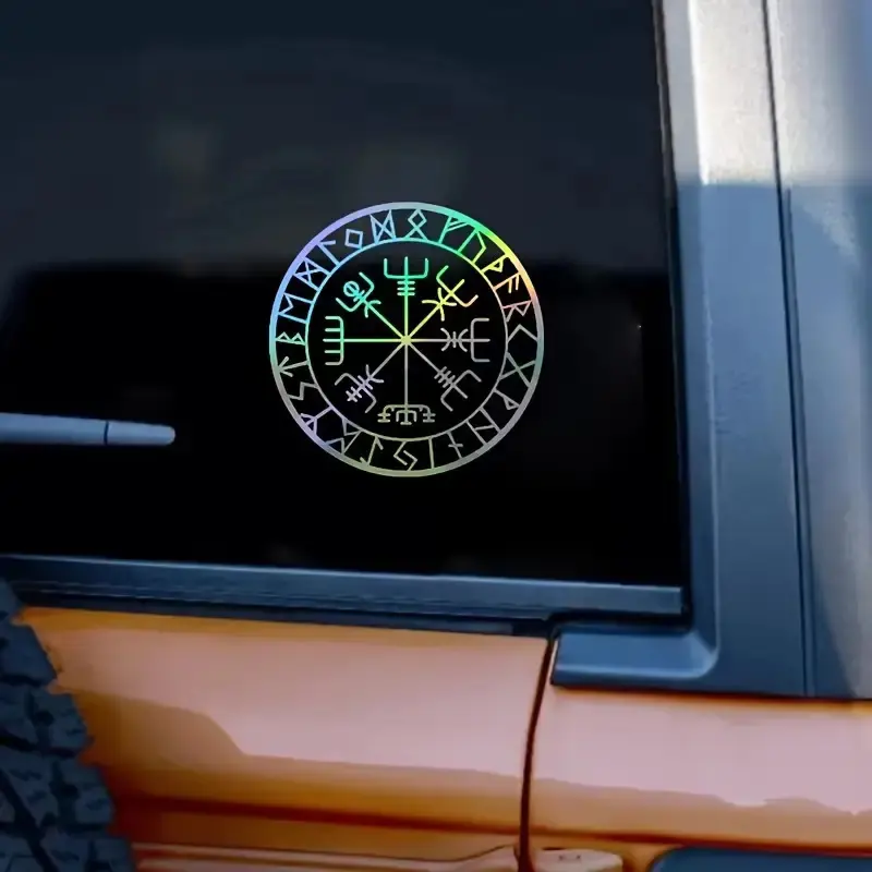 1PC Iridescent Viking Rune Car Sticker, Stickers For Cars, Car Decals For Car Body, Notebooks, Backpacks Norse Mythology Themed Decor Gradient Iridescent Texture Eye-Catching With Mysterious Cool Vibe Easily Grasp Norse Retro Trend Style