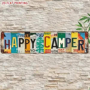 16x4 Inch Retro Aluminum Happy Camper Sign UV Printed Durable Aluminum Wall Art for Home Bar Cafe and Outdoor Decor