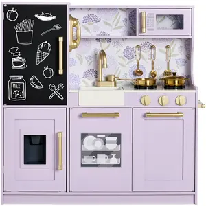 Best Choice Products Pretend Play Kitchen Wooden Toy Set for Kids w/ Telephone, Utensils, Oven, Microwave