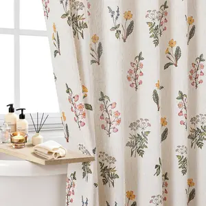 Vintage Boho Farmhouse Floral Linen Waterproof Shower Curtain with French Country Pattern, 72" W x 72" L for Bathroom