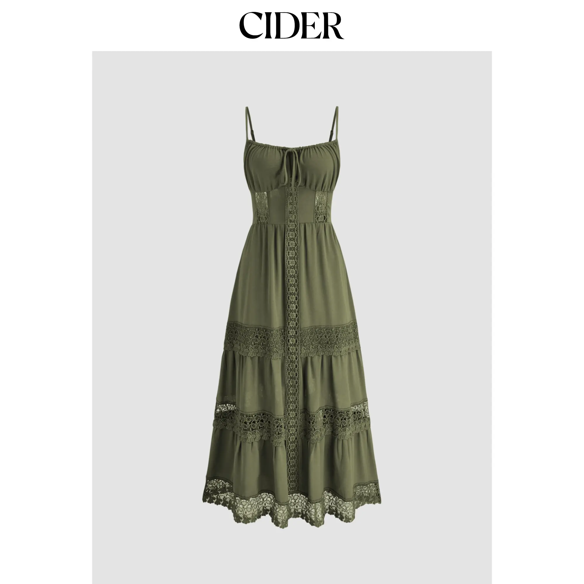 Cider Women's Long Length Minimalist Elegant Fashion Daily Lace Trim Tiered Cami Maxi Dress - 3 Colors, Size 0-26, A-Line, Holiday, 0Xl - 12/14, Party, Solid, 2Xl - 20/22, Plain, A Type