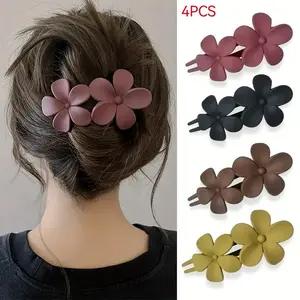 Elegant Women's Hair Accessories Set, Anti-Slip Matte French Clips, Flower Bobby Pins, 4 Piece Hair Clip Kit