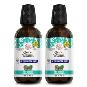 GuruNanda Refill Size CocoMint Oil Pulling Mouthwash with 7 Essential Oils & 3 Vitamins, Promotes Fresh Breath & Happy Gums, Alcohol-Free, 16 fl oz, 2 Pack