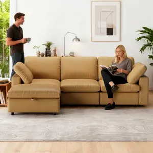 Hcore 101" Cloud Couch Modular Sectional, L Shaped Oversized; Living Room Sofa with Storage Ottomans, Pet-Friendly Scratch-Resistant Faux Leather, Tool-Free Assembly, Brown. Perfect for home use. #CloudCouch #OversizedSofa