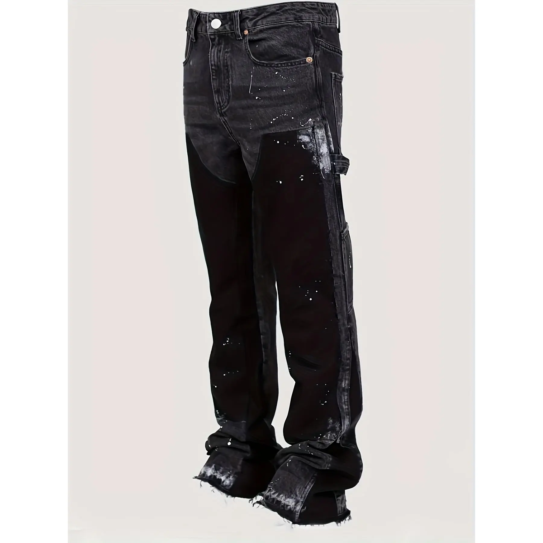 Men's Slim-Fitting Plain Flared Leg Bell Bottom Denim Jeans - Mid Waist, Full Length, Solid Woven Trousers with Pockets for Casual Streetwear, Everyday Menswear Basics