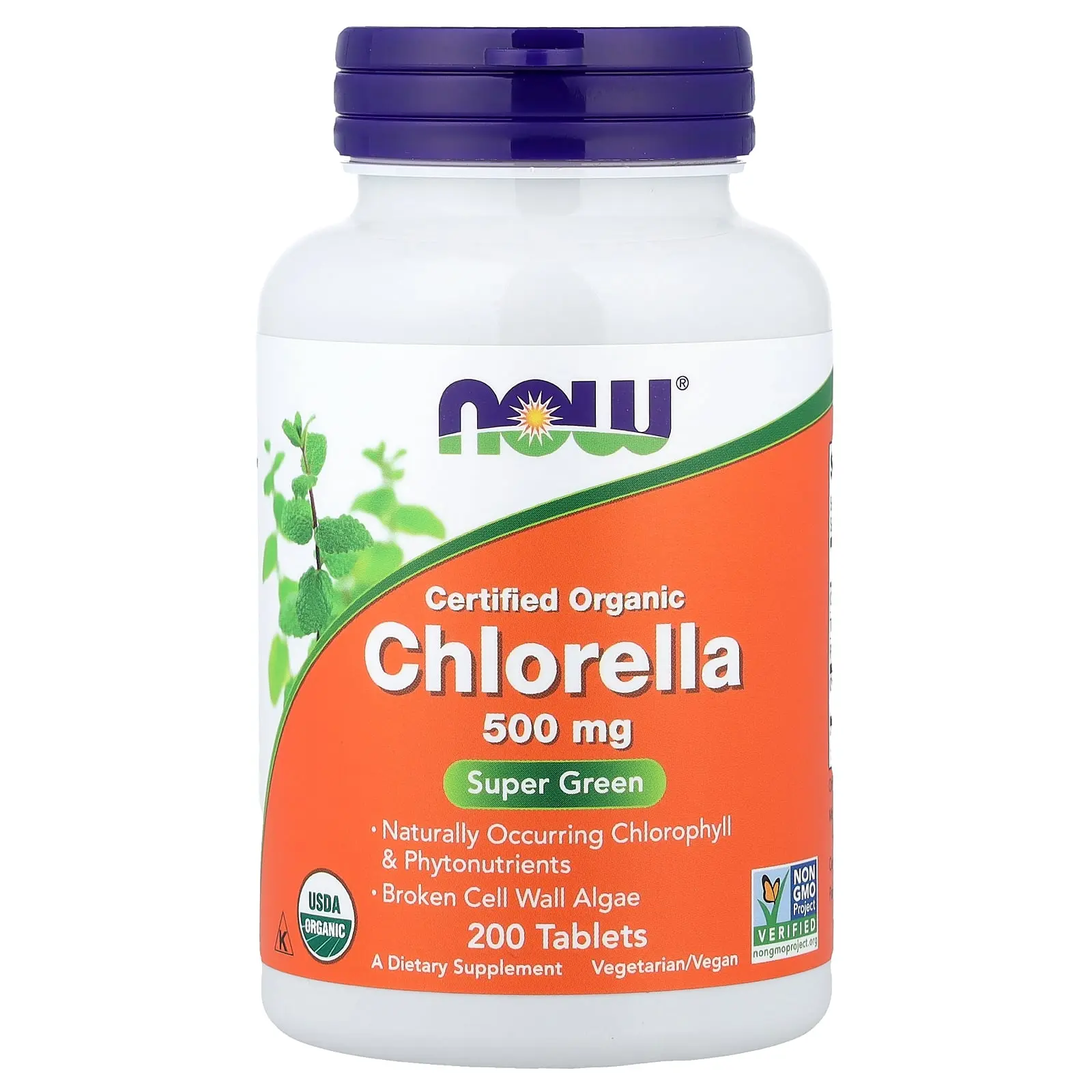 NOW Foods Certified Organic Chlorella, 500 mg, 200 Tablets