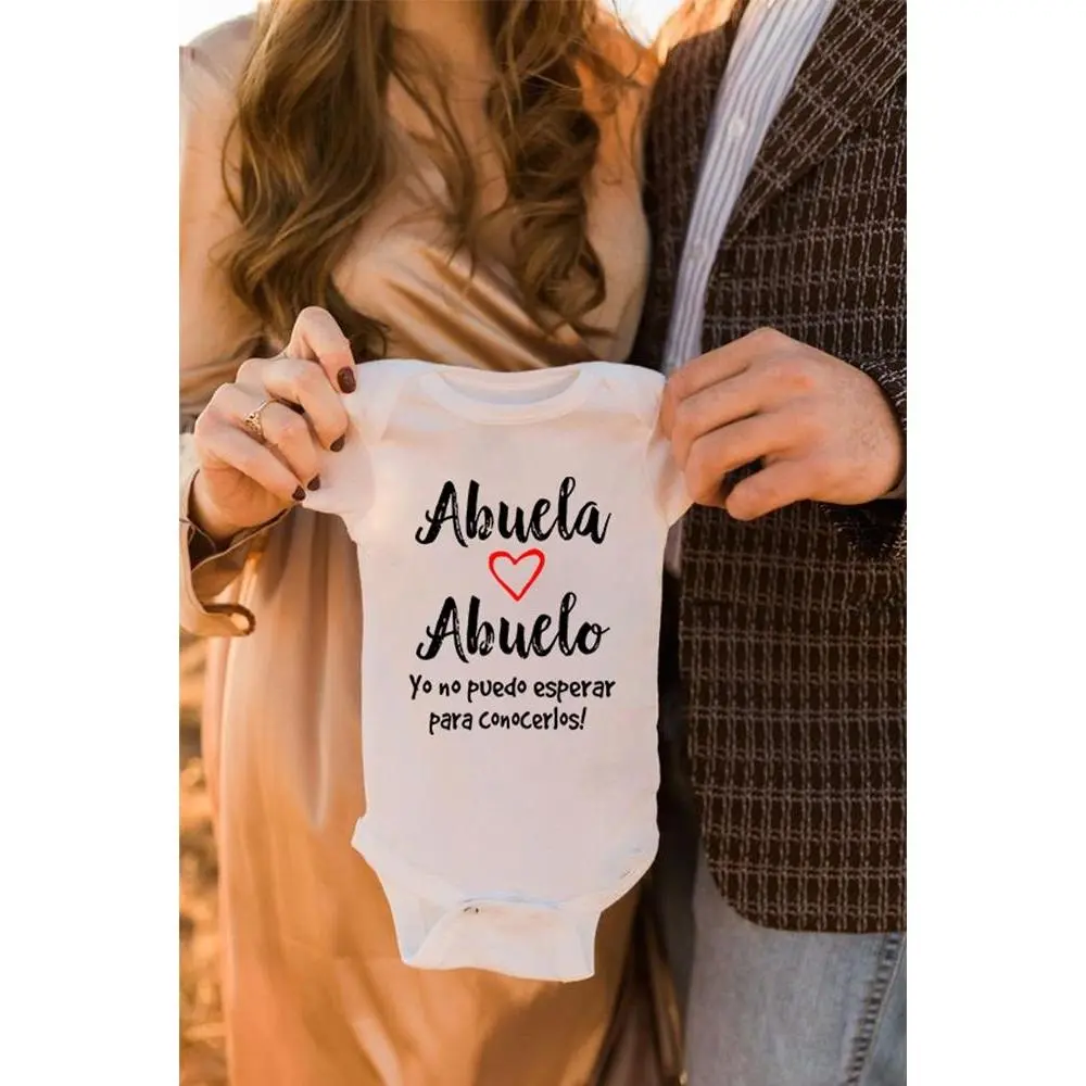 Infant Short Sleeve Bodysuit Outfit - 100% Cotton Bodysuits for 0-3 Months Newborns, Spanish Pregnancy Announcement Surprise Gift for Grandparents Abuela Abuelo, New Born Clothes, Buttons, Snap, Unisex, Fitted, Envelope Neck, Round, All Seasons