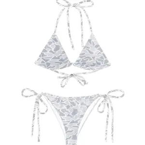 Gray Abstract Cow Print String Bikini – Retro Y2K Aesthetic Two-Piece Swimsuit Z4W IVG