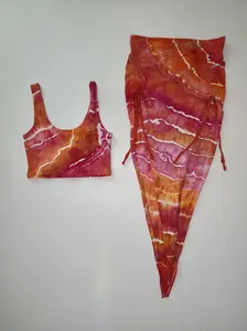 Dusk Nymph Pixie Set Festival SMALL Size Top & Skirt in Vibrant Orange and Pink Tie-Dye Pattern Costume