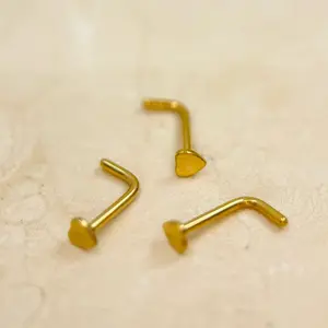 Plain Gold Heart Nose Piercing Stud - Simple Style, L-Shape