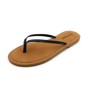 Women’s Classic Faux Leather Flip Flops - Non-Slip Flat Sports Sandals with Soft Footbed, Casual Thong Slippers for Beach & Everyday Use