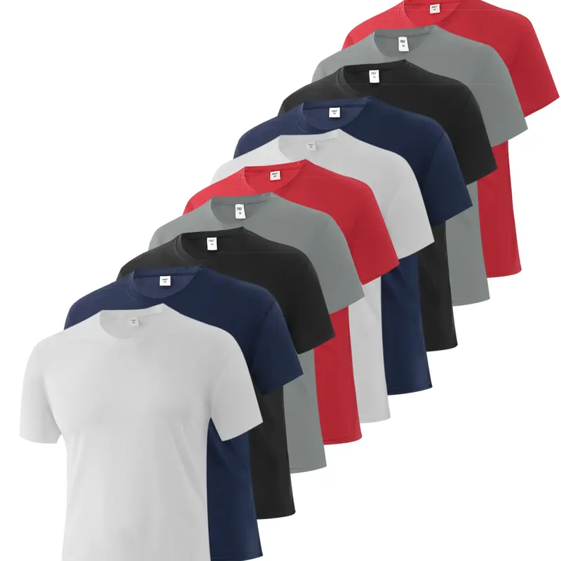 Men's 5/10-Pack Premium Lightweight Crewneck Sport Tees - Soft Tech Fabric, Quick Dry, Breathable Short Sleeve Unisex Drop Shoulder Athletic Tops, Gym to Street Versatile Tee, Ideal for Training, Daily Wear, Men's Clothing, T Shirts