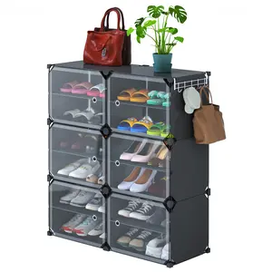 NiHome Shoe Rack Organizer with Doors - 24 Pairs Closet Shoe Organizers and Storage - Stackable Plastic Shoe Storage Box - Free Standing Shoe Rack for Entryway Garage Bedroom
