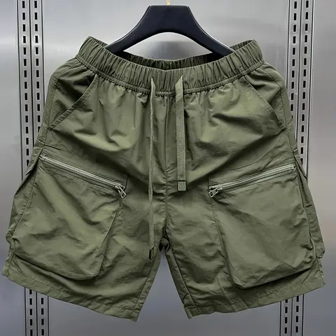 Men’s Japanese Retro 3-Pack Woven Cargo Shorts - Streetwear Casual Bottoms, Multiple Pockets, Baggy, Lightweight, Above-the-Knee, Loose Straight Leg, Summer Everyday Wear