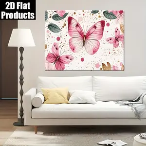 2D Flat, 1 Piece Renaissance Pink and White Butterfly, Canvas Wall Art with Pink Flowers - Wooden Frame, Wrapped Canvas, Vibrant Home Decor for Living Room, Bedroom, Bathroom, Kitchen, Classroom, Butterfly Decoration, Bedroom Artwork, Pastel Color Se