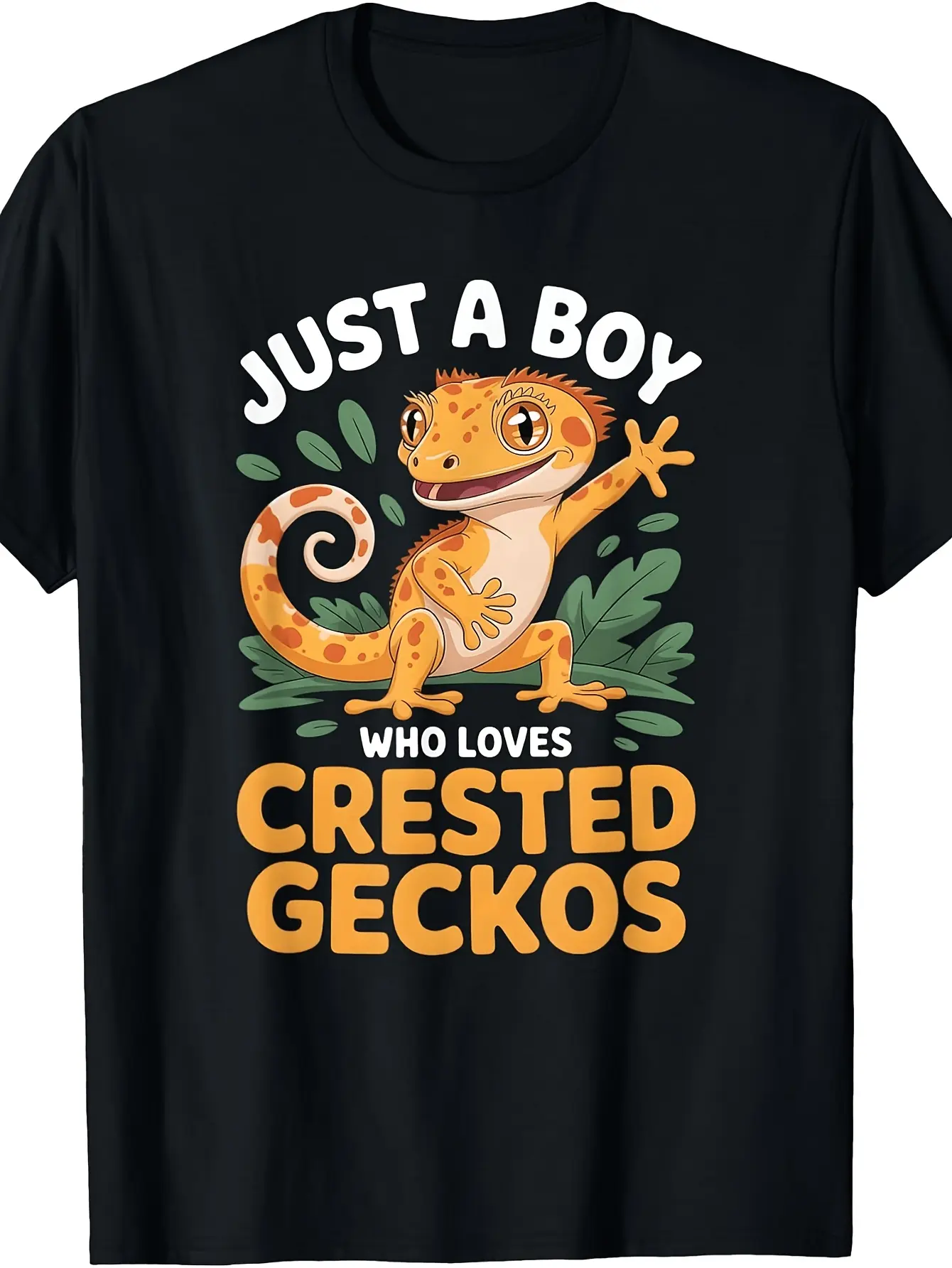 Boys Crested Gecko T-Shirt _ Vintage Crew Neck, Sl unisex soft cotton short sleeve t shirt, vintage graphic casual tee for men women teens, perfect birthday holiday gift for camping travel gym daily street  wear