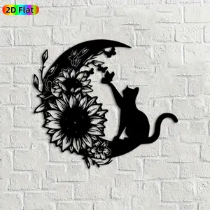 1pc Sunflower & Cat Metal Wall Art, Whimsical Sunflower Cat Statue Mural, Ideal Gift for Easter, Thanksgiving, Nature & Pet Decor Enthusiasts,  Perfect for Garden Fence & Living Room Wall, Charming Indoor Outdoor Decor