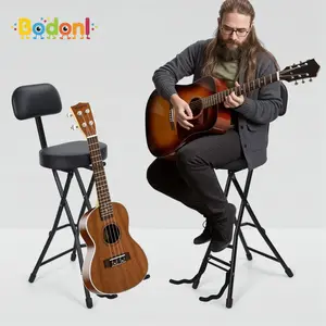 Bodonl Guitar Stool with Padded Cushion, Heavy-Duty Ergonomic Backrest, Folding Chair with Guitar Stand, Adult Portable Folding Stool