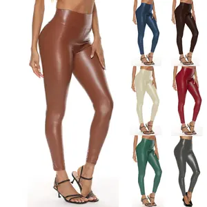 Women's Fleece Stretch Artificial Leather PU Leather Leggings, Skinny leggings, High Waist Fleece Warm Tights Elastic Sports Leather Pants Skinny Pants, Bell-Bottom Trousers, Daily Running Fitness Pants