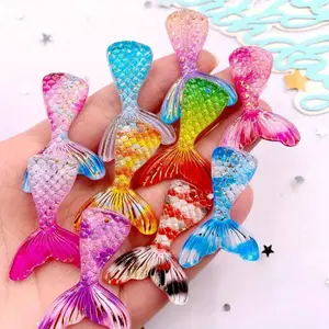 10pcs Mixed Glitter Colorful Resin Mermaid Tail Figurines Flat back Rhinestone 1 Hole Beads Scrapbook DIY Jewelry Crafts Accessories Decor