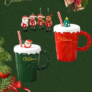Christmas Coffee Mug Set with Decorative Ornament, Reusable Ceramic Cup, Dishwasher Safe, Perfect Holiday Gift for Friends & Family