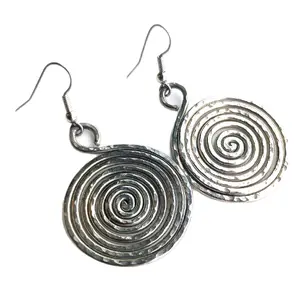 Round Hammered Medium German Silver Earrings Handmade Spiral Coil 1.5 inch Dangle Ancient Egyptian Tradition Crafted in USA