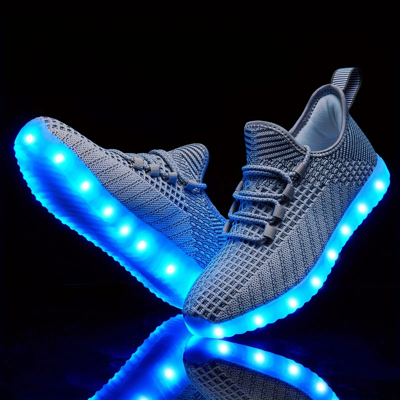 Unisex USB Rechargeable LED Glowing Trainer, Breathable Mesh Low-Top Casual Shoe, Blue Flashing Lights for Parties & Festivals, Comfortable Rubber Sole