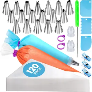 150 Pcs Piping Bags and Tips Set with 120 Pcs 12 Inch Piping Bags, 18 Tips, 2 Couplers, 2 Bags Ties, 3 Clips, 1 Scriber Needle & Scriber Needle