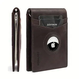 Mens Wallet Genuine Leather Slim Bifold Wallet With Airtag Holder, RFID Blocking, Front Pocket Wallet With Money Clip,ID Window Credit Card Holder