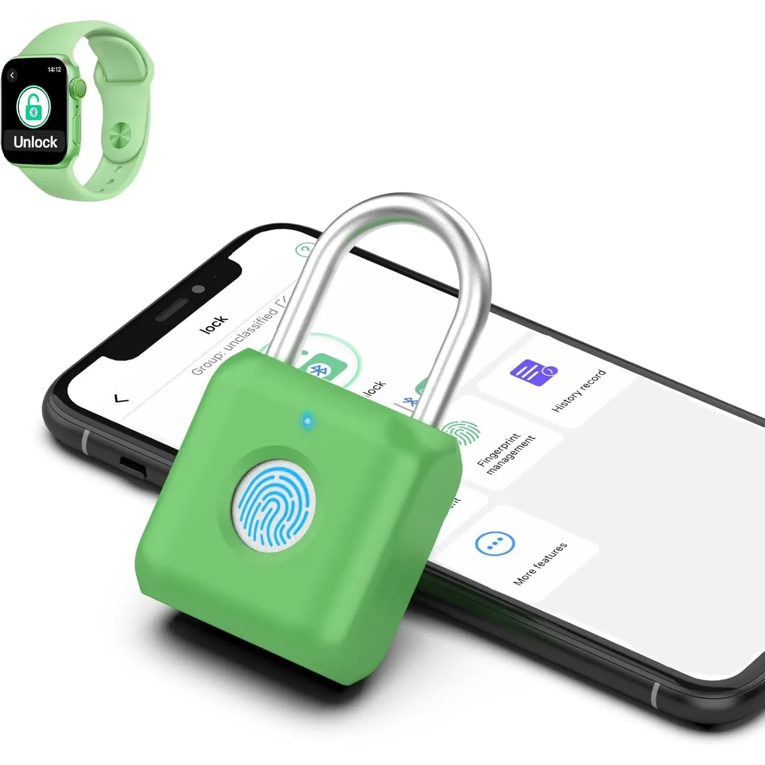 Fingerprint Padlock Gym Locker Lock for Girls Women with Phone App iOS Watch Metal Keyless Combination Locks for School Sports Locker Toolbox Hasp Storage Purple