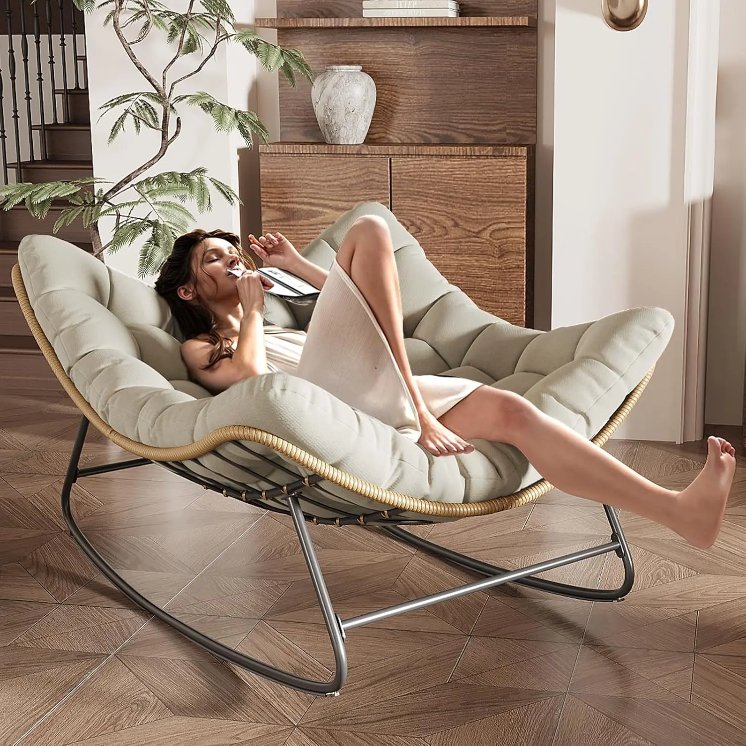 Amopatio Greenish Spring Oversized Egg Papasan Love Rocking Chair ...