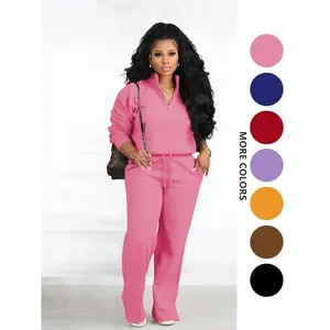 Women's Two Piece Set Solid Zip Up Funnel Neck Sweatshirt Drawstring Waist Pants Casual Fashion Cozy Drop Shoulder Long Sleeve Top Pocket Trousers For Fall Winter Daily Outdoor Wear Warm Comfortable Womenswear Cold Weather Outfits