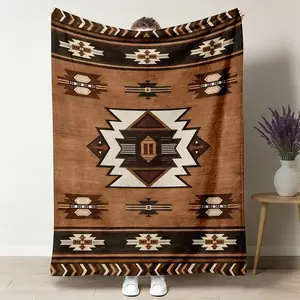 Western Style Retro Pattern Print Flannel Blanket, 1 Count Soft Comfortable Throw Blanket, Bedding Supplies for Home Bedroom Sofa Office Camping, Decorative Giftable Blankets 50"x60"