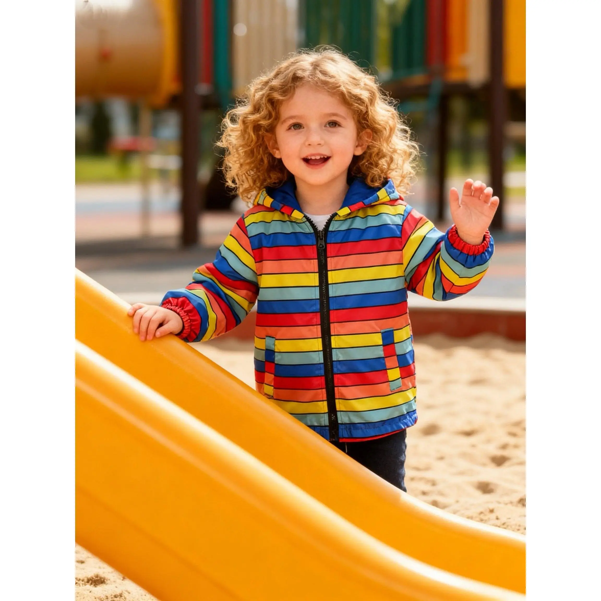 (New)Kids Hooded Jacket Coat - Windproof Zipper Jacket with Anti-collision Hood, All-in-One Zipper Closure, Side Pockets - School, Playground, Everyday Outwear - Machine Washable Lightweight Outerwear for Boys & Girls ( to Early Childhood), Kid Jacket