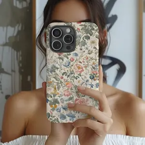 Vintage Flower Pattern TPU Dual-Layer Shockproof Phone Case, Cute Spring Floral Design, Multi-Model Fits iPhone 11, 12, 13, 14, 15, 16, 17 Pro Max Air Plus