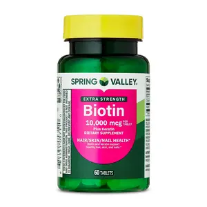 Extra Strength Biotin Plus Keratin Dietary Supplement Tablets for Hair/Skin/Nail Health, 10,000 mcg, 60 Count by SV