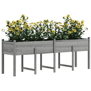 Outsunny Wooden Raised Garden Bed with Bed Liner and Drain Holes, Large Elevated Planter Box with Legs for Vegetables Flowers Herbs, Outdoor and Indoor, 7.4' x 1.8' x 2.6', Gray