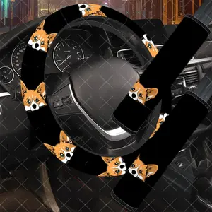 3Pcs/Set Corgi Car Interior Set, Car Interior Accessory, Includes Steering Wheel Cover, Car Seat Belt Cover, No Inner Ring, Vehicle Interior Upgrade, Durable Material, For Women, Car Enthusiasts, Gift For Drivers