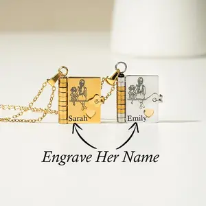AS296 Customized Cover, Name, Book Pendant, Engraving Content Can Turn Pages, Mother and Daughter Necklace, Birthday Gift for Daughter