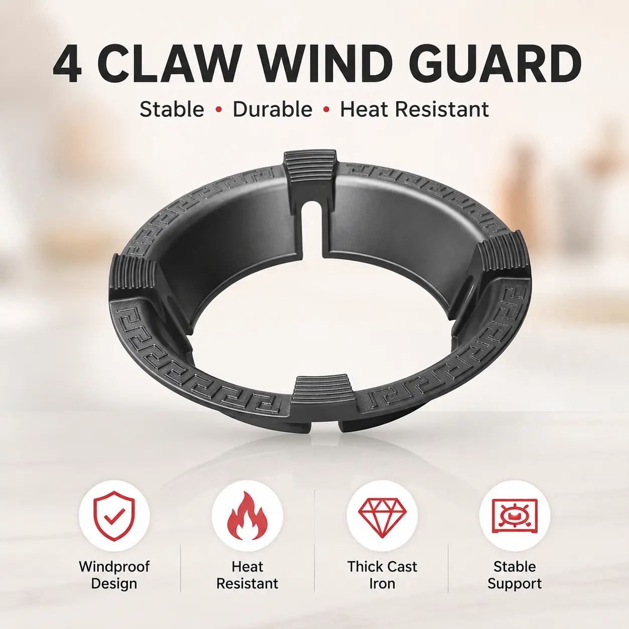 1 Count Cast Iron Gas Stove Wind Shield, Prong Support Bracket for Wok Steamer and Small Cookware Suitable for Gas Natural Gas Liquefied Gas Kitchen Stoves