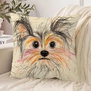 1pc Yorkshire Terrier Pencil Sketch Plush Pillow 18"x18" - Soft Polyester, Vacuum Packed, Easy to Fluff, Contemporary Print Cushion Cover for Living Room Decor, Dog Decor