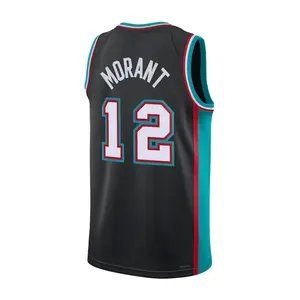 Morant #12 Black Teal Swingman Basketball Jersey 2026 full logo – Classic Edition - Retro Side Stripe Pro Style Hoop Fan Shirt