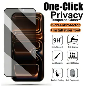 Privacy Screen Protector for iPhone 16/15/14 Pro Max Samsung S24 series, One-Pull Install Tempered Glass Anti-Shatter&Scratches 9H Hardness Smooth Touch Bubble-Free Installation