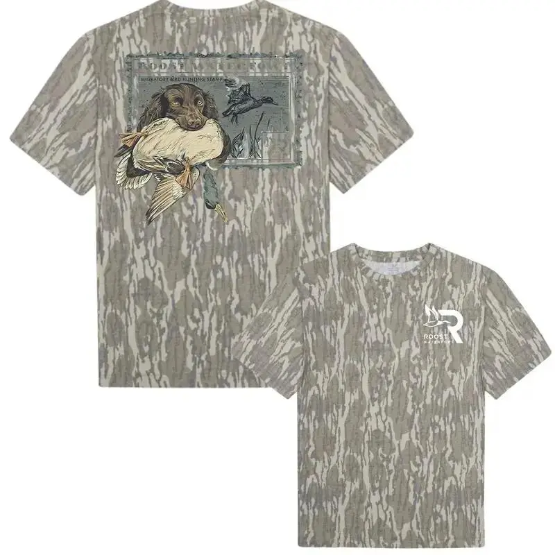 Roost Waterfowl Boykin Stamp Camo Shirt - Mossy Oak Washed Out Camo Tee – Original Hunting Style Tee for Men, Mossy Oak Shirt, 3D Camo Style T-Shirt, Gift For Men