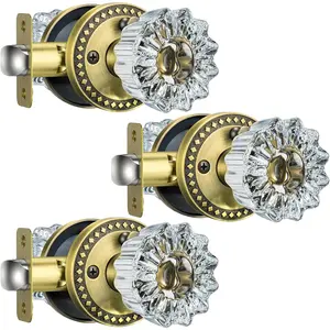 3-Pack Knobs: Privacy Crystal with Lock, Antique Brass, Vintage