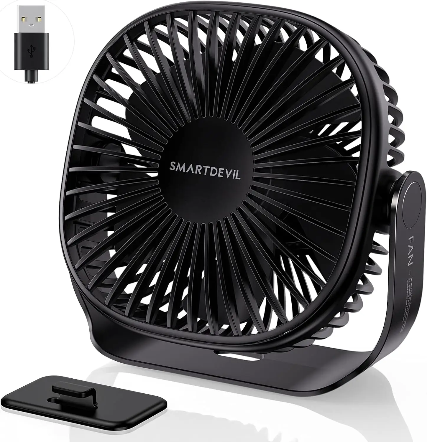 SmartDevil Small USB Desk Fan, 3 Speeds Portable Personal Desktop Table Fan with Pasteable Hook, Dual 360° Adjustment Mini Fan, Quiet Operation, for H