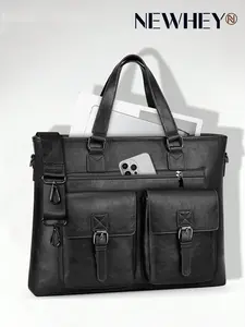 Men's Leather Briefcase, 15.6 Inch Laptop Bag, Water Resistant Business Tote, Adjustable Shoulder Strap, Large Capacity Vintage Messenger Bag