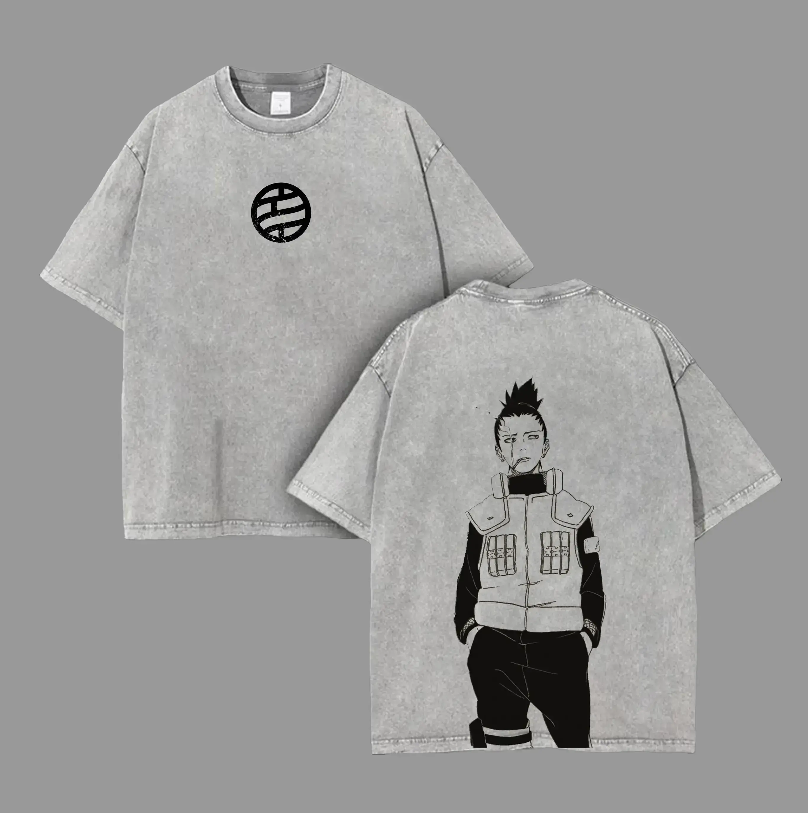 Shikamaru from Naruto - Naruto Anime DoublePrinted Vintage Washed Tee Unisex OversizeAnime Manga Washed Heavyweight CottonT-shirt, Gift For Anime Fan, Anime Lover