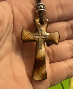 2" x 1.25" Fire Painted Cross with Stainless Steel Inlay Symbolizing Strength Faith and Devotion